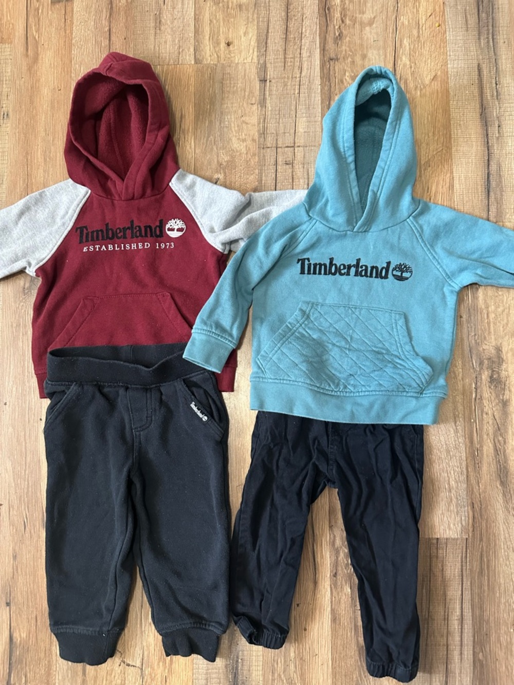 Bundle of Timberland Kids Hoodie and Pants Set - Maroon, Light Blue, Black